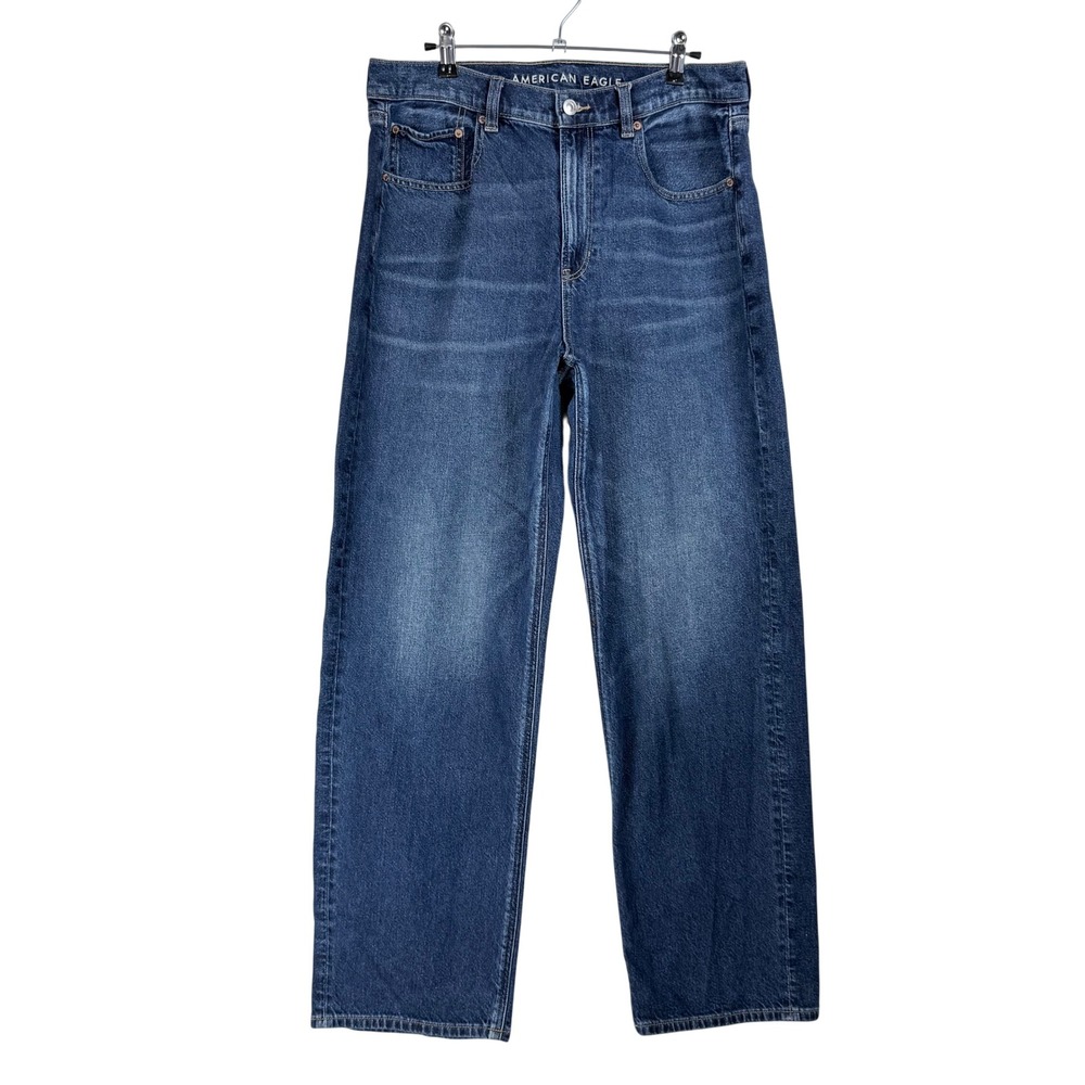 American Eagle Super High-Rise Baggy Straight Jeans Womens 12 Blue Denim 90s Y2K